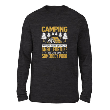 Camping - Spend A Fortune And Live Like A Poor Men/Unisex Drop Shoulder Sweatshirt in Dark Grey Heather color